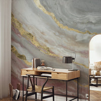 Abstract Gilded Geode Wall Mural - Wallanza