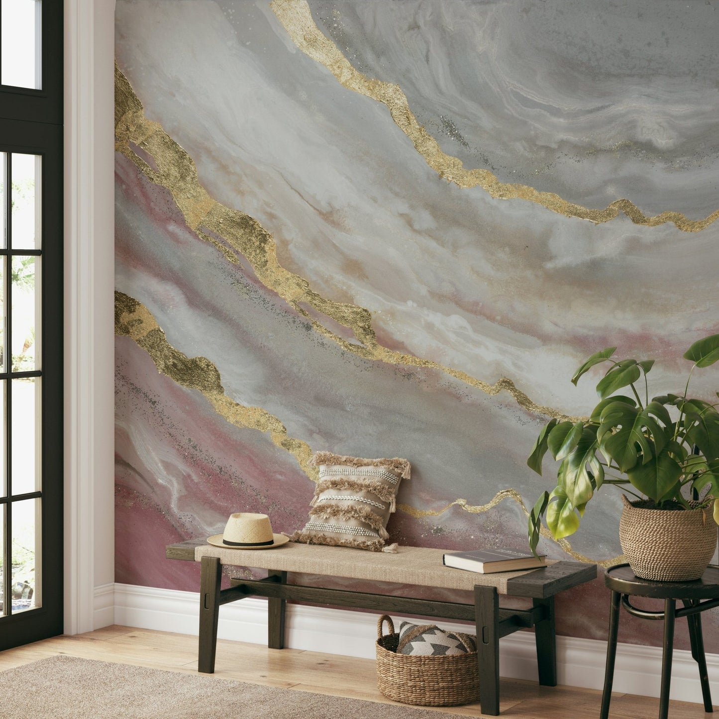 Abstract Gilded Geode Wall Mural - Wallanza