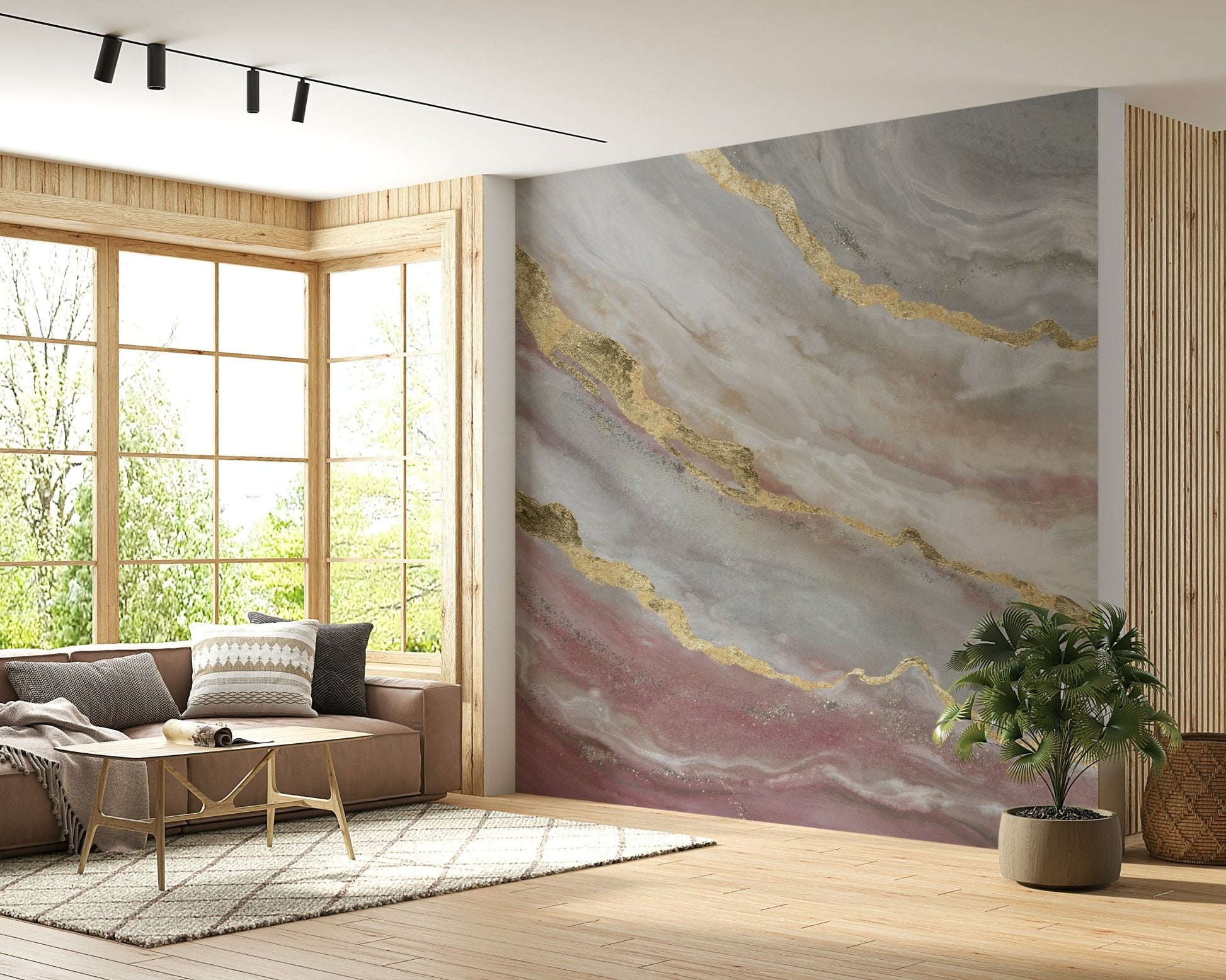 Abstract Gilded Geode Wall Mural - Wallanza