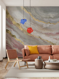 Abstract Gilded Geode Wall Mural - Wallanza