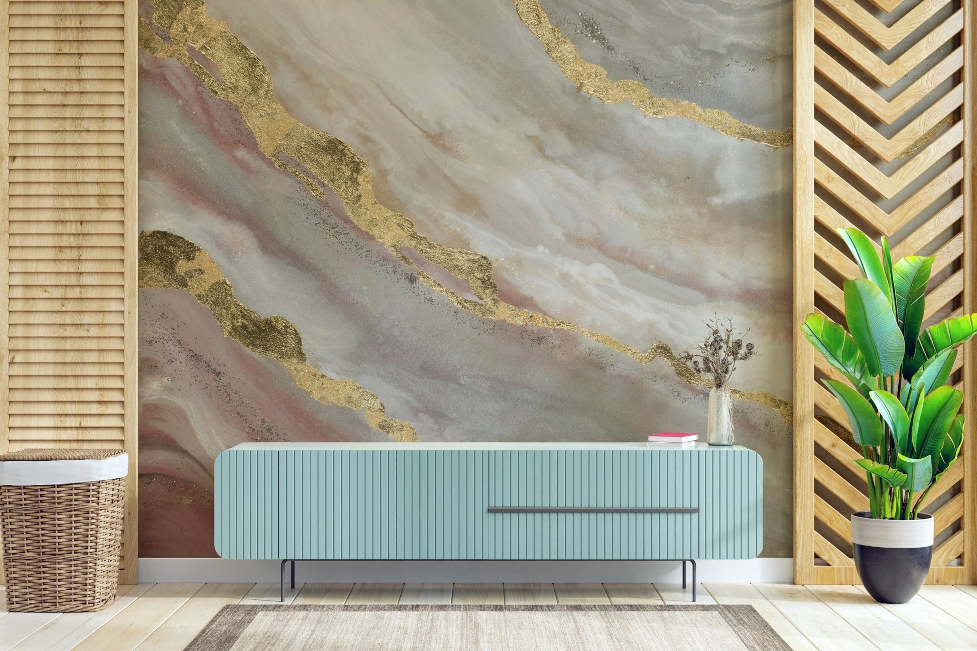 Abstract Gilded Geode Wall Mural - Wallanza