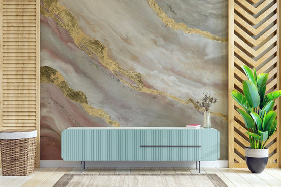 Abstract Gilded Geode Wall Mural - Wallanza