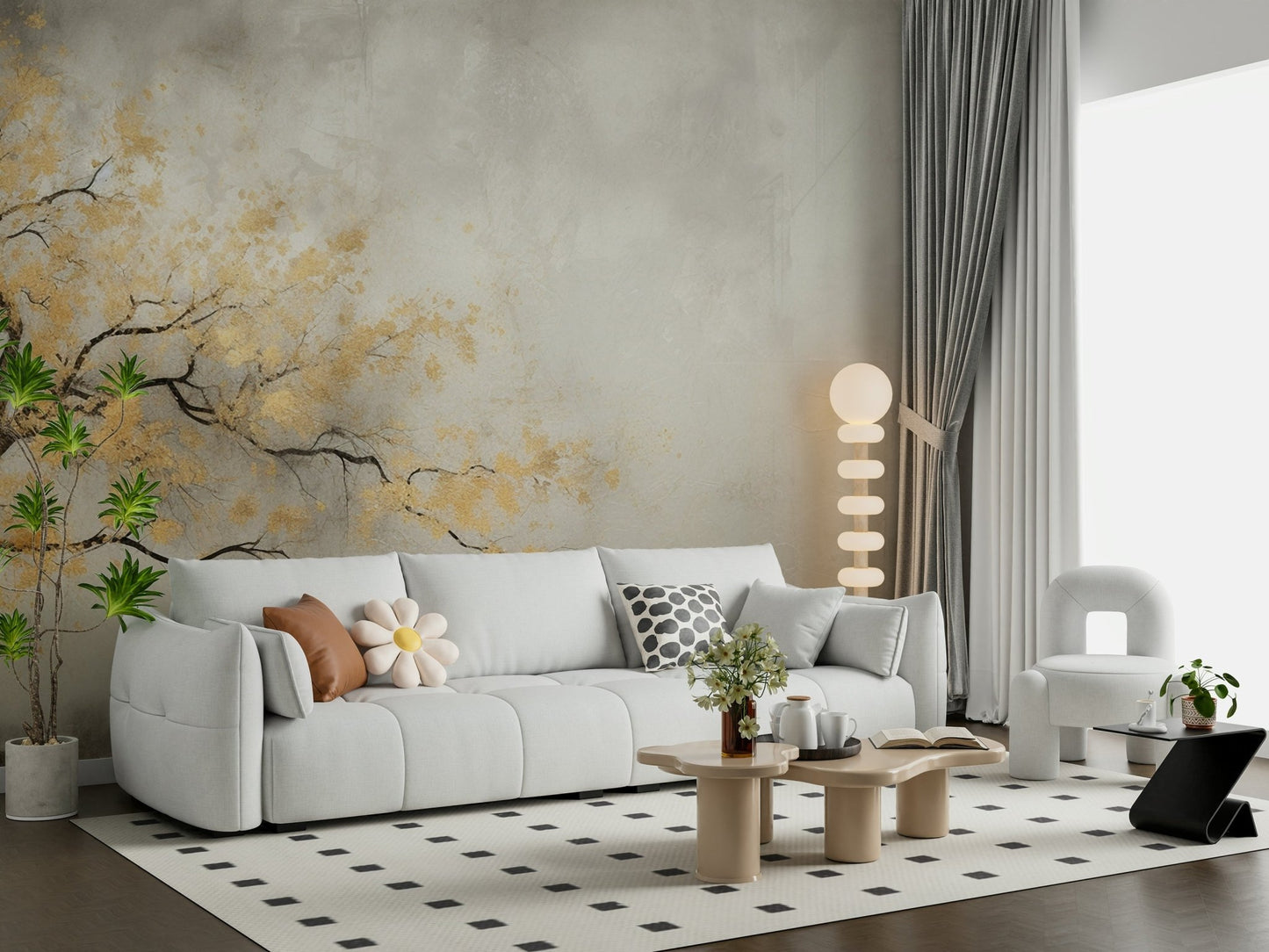 Abstract Golden Leaf Tree Wall Mural - Wallanza