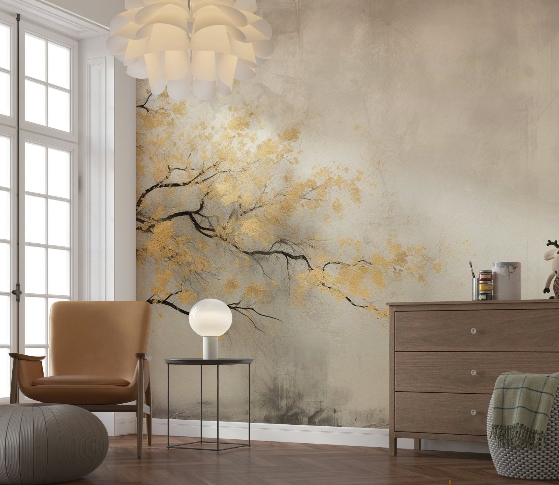 Abstract Golden Leaf Tree Wall Mural - Wallanza