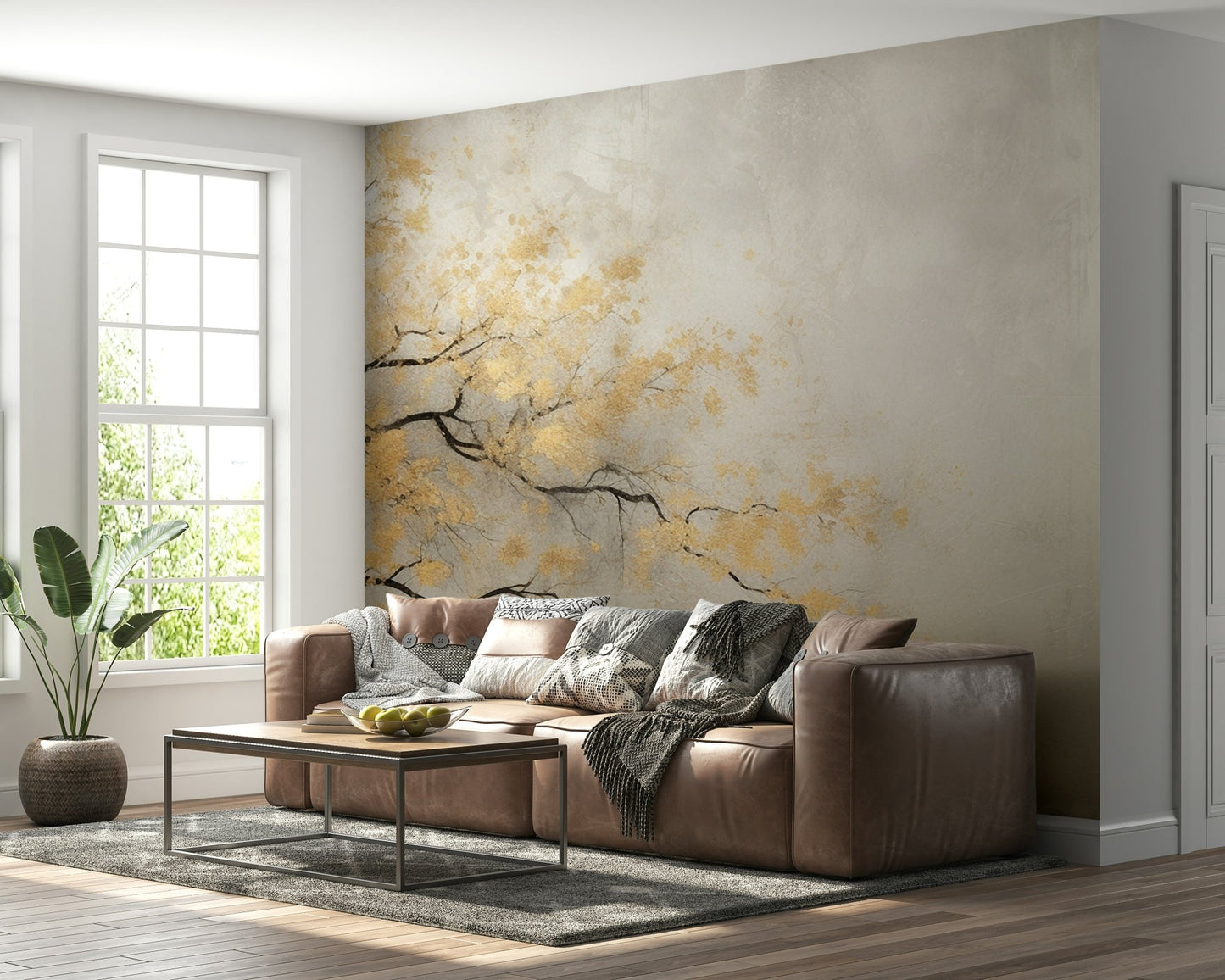 Abstract Golden Leaf Tree Wall Mural - Wallanza