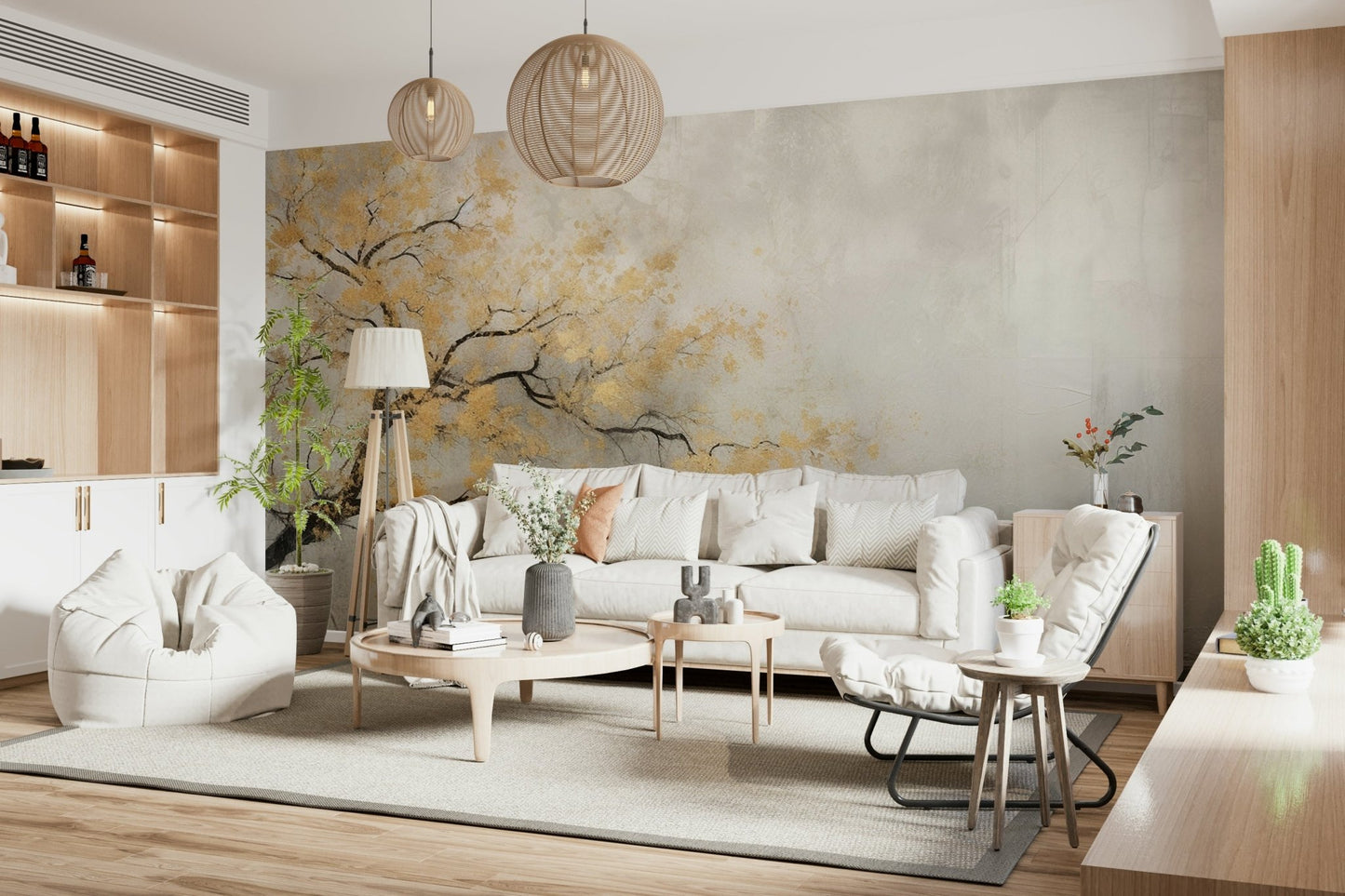 Abstract Golden Leaf Tree Wall Mural - Wallanza
