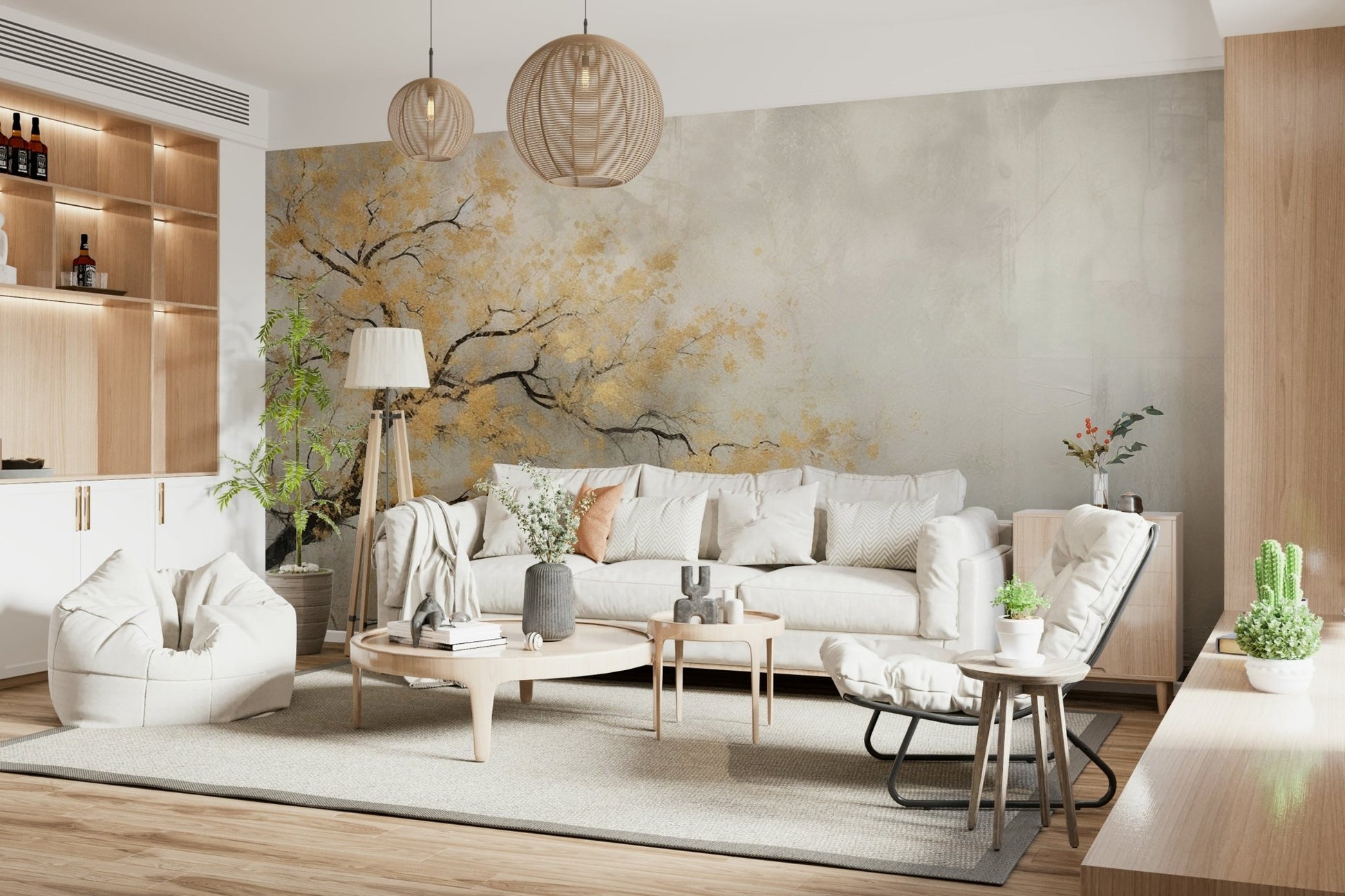 Abstract Golden Leaf Tree Wall Mural - Wallanza