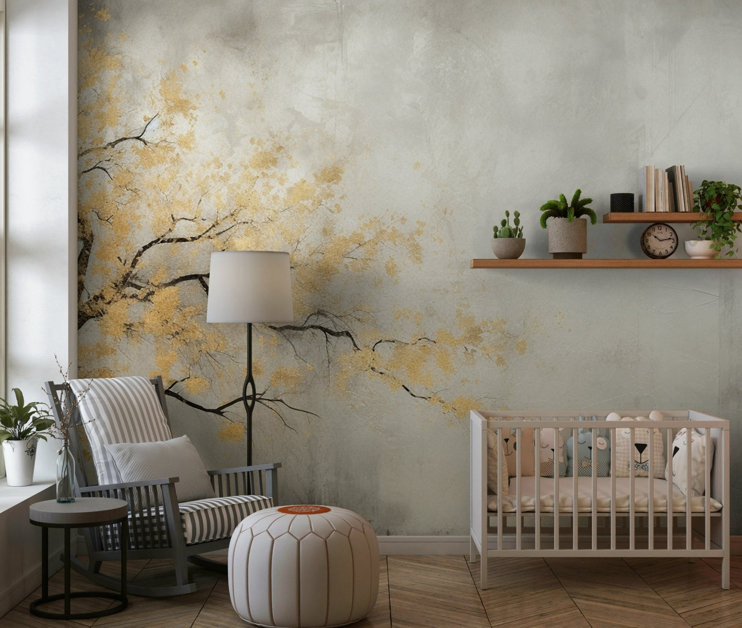 Abstract Golden Leaf Tree Wall Mural - Wallanza