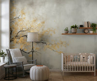 Abstract Golden Leaf Tree Wall Mural - Wallanza