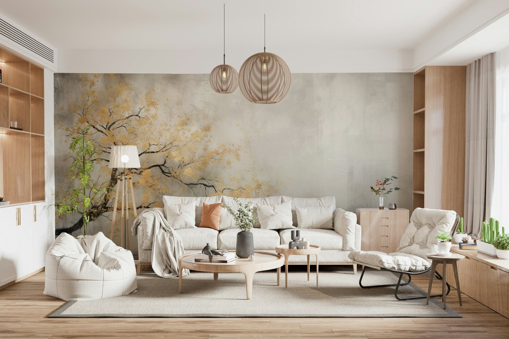 Abstract Golden Leaf Tree Wall Mural - Wallanza