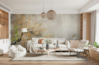 Abstract Golden Leaf Tree Wall Mural - Wallanza