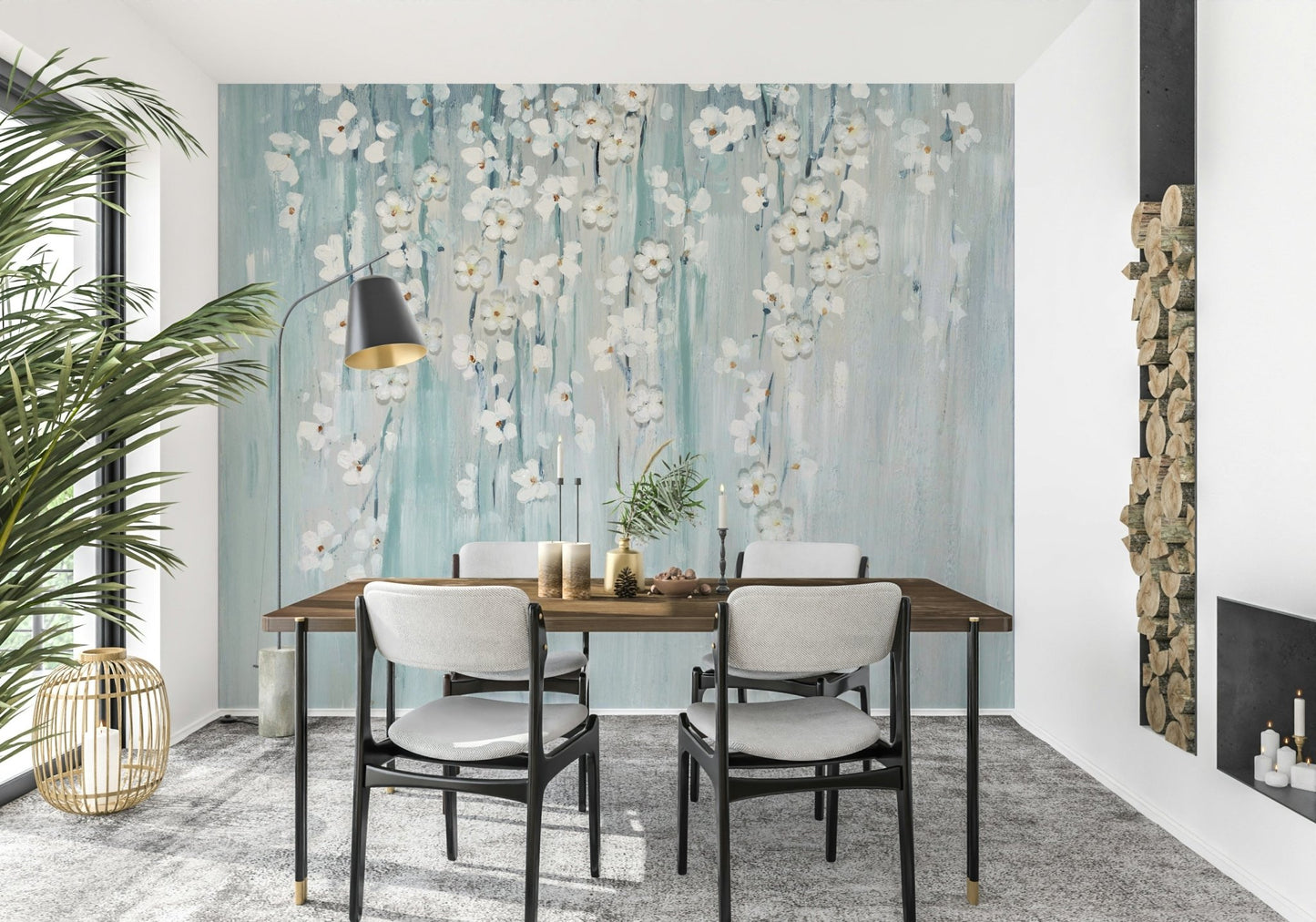 Home blue hanging blooms full wall mural
