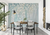 Home blue hanging blooms full wall mural