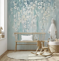 Nursery light blue floral accent wall mural
