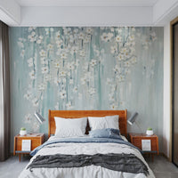 Bedroom watercolor blue florals feature wall