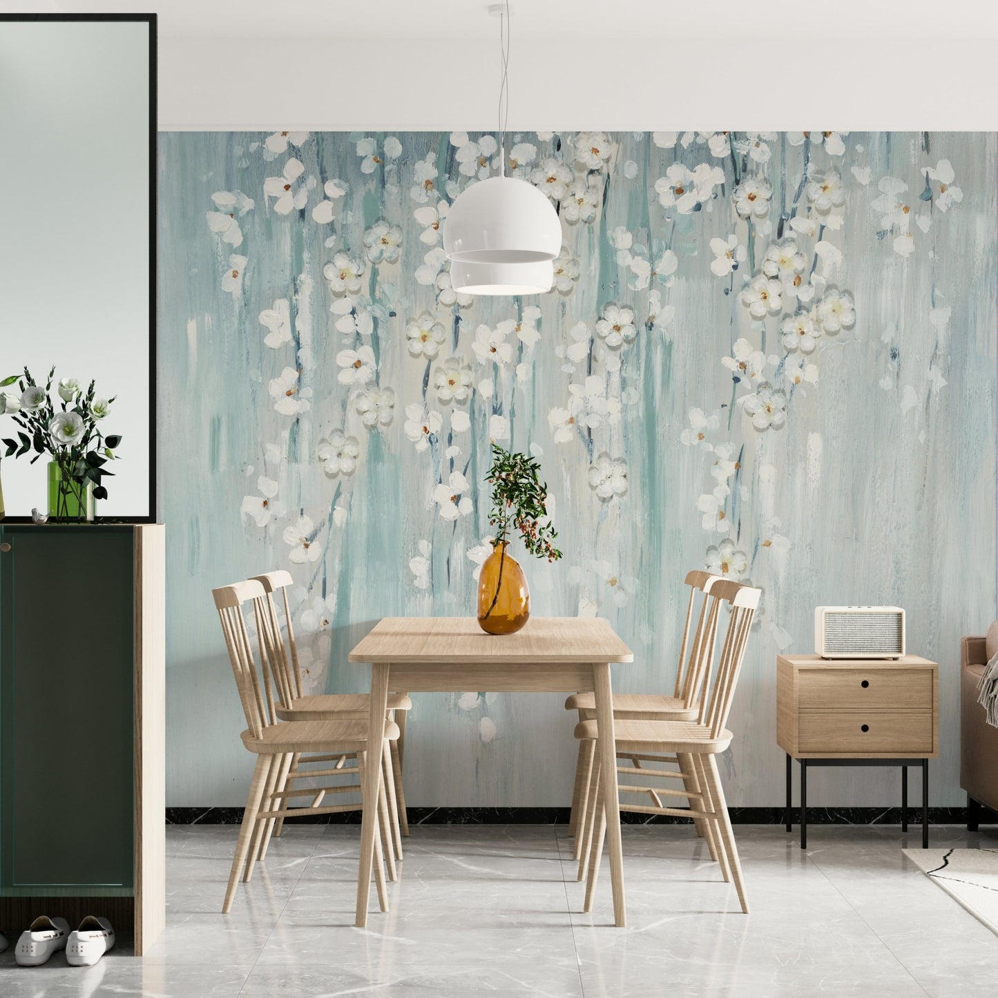Foyer Abstract Hanging Blooms Wall Mural accent wall