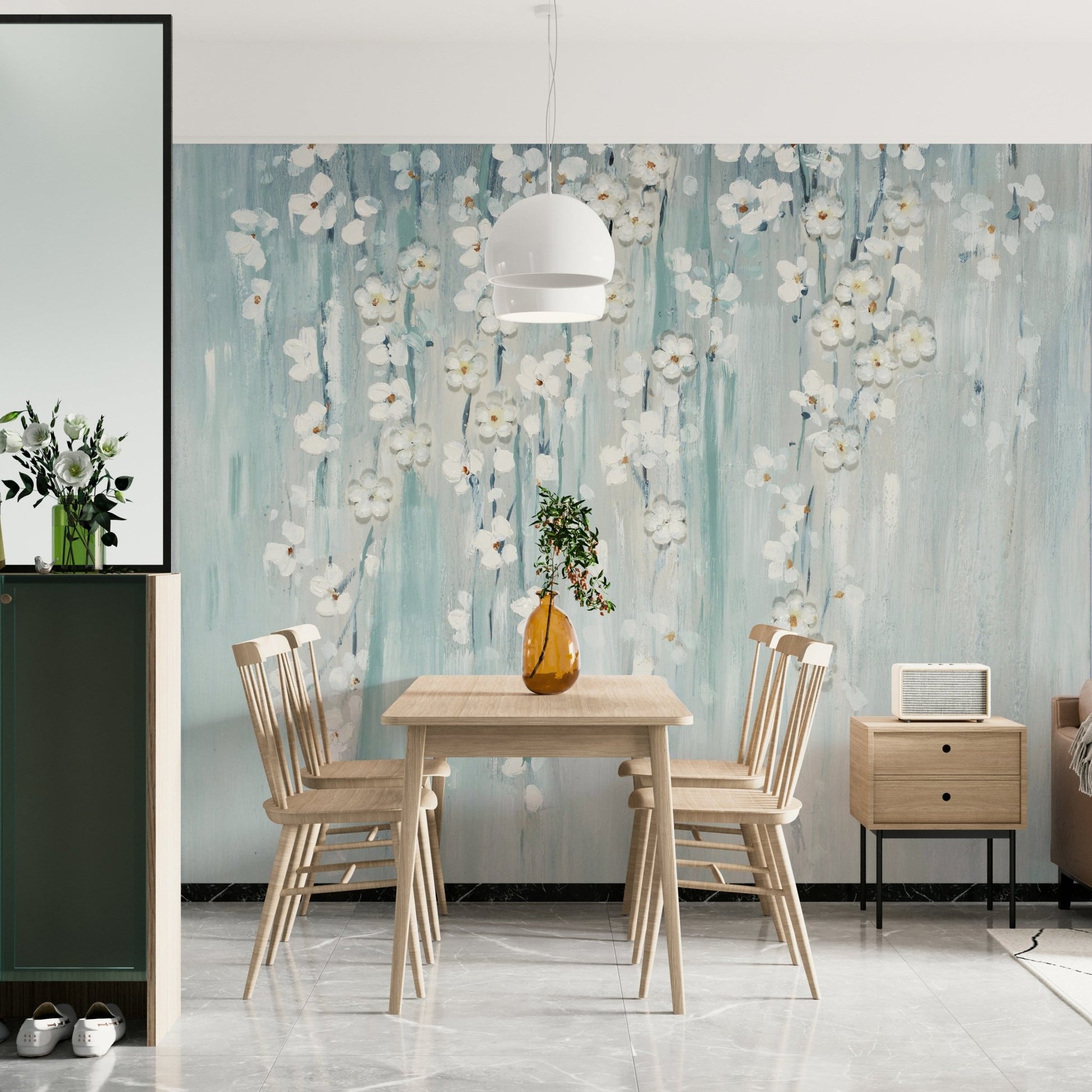 Foyer Abstract Hanging Blooms Wall Mural accent wall