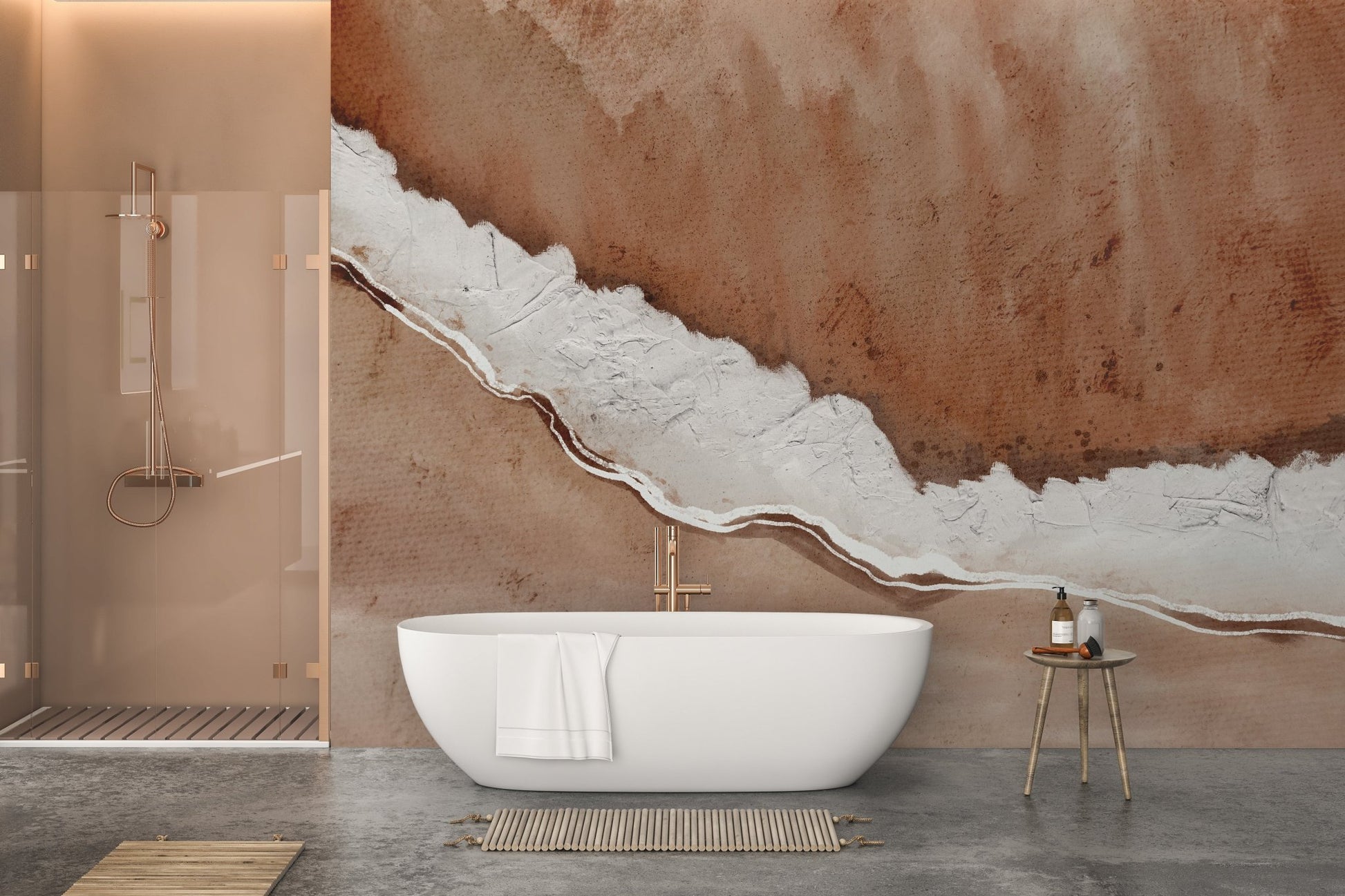 Modern earthy wallpaper mural with soft white ridge detail.