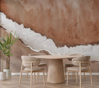 Abstract landscape wallpaper mural in earthy brown and white tones.