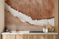 Textured abstract wallpaper mural with layered earth tones.