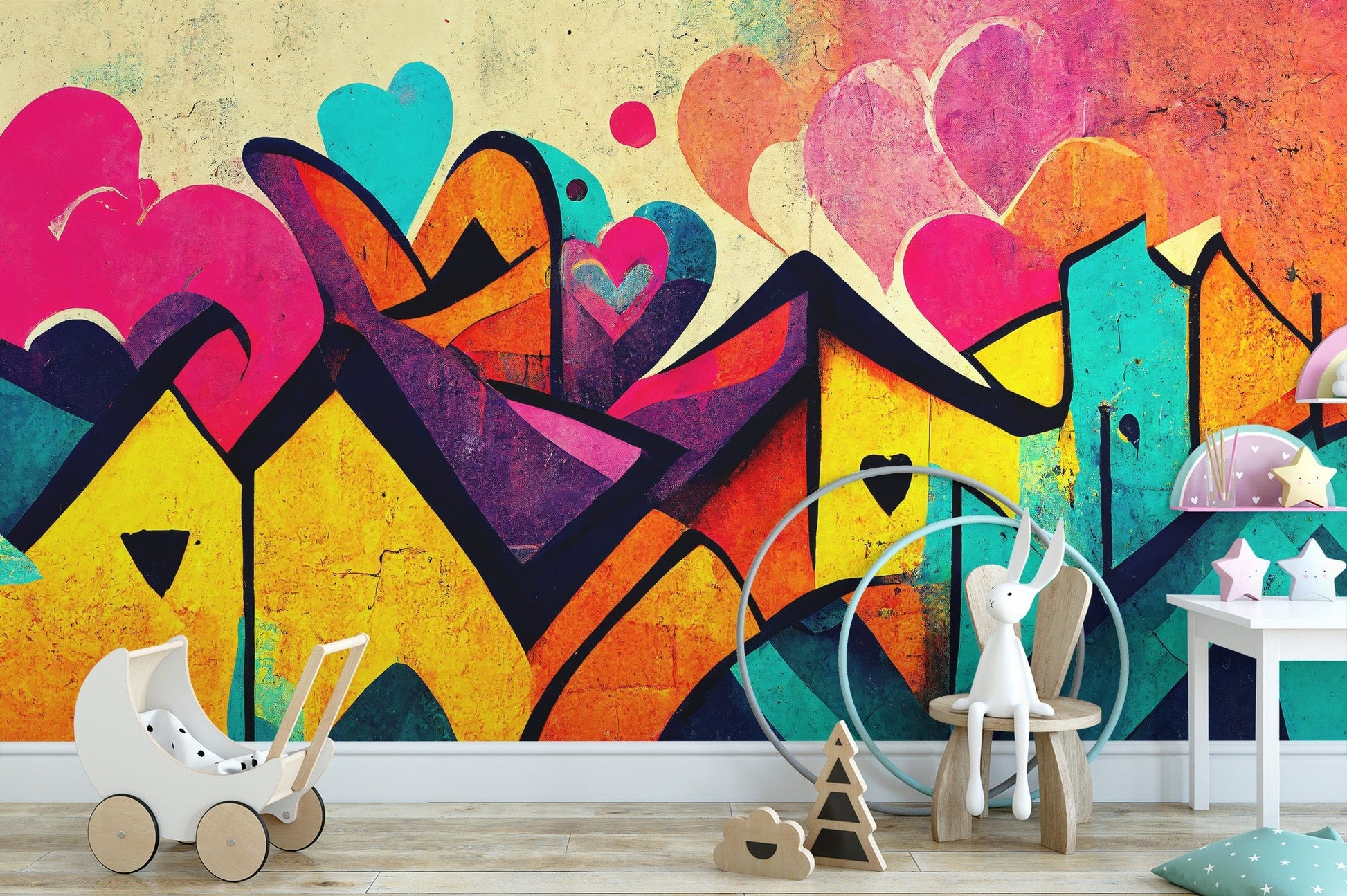 Artistic love-themed graffiti wall decoration
