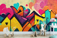 Artistic love-themed graffiti wall decoration
