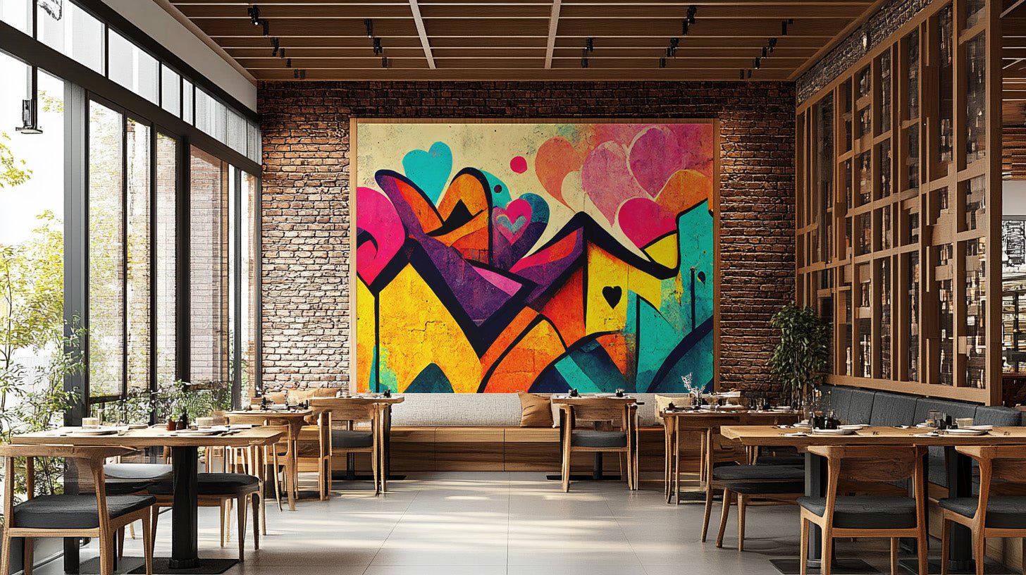 Colorful love-inspired graffiti mural design
