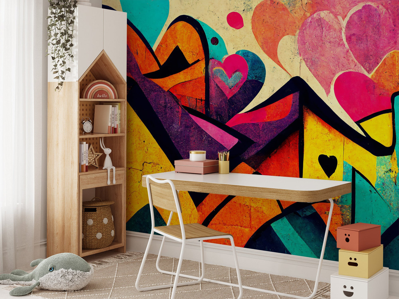 Vibrant abstract love graffiti wall mural
