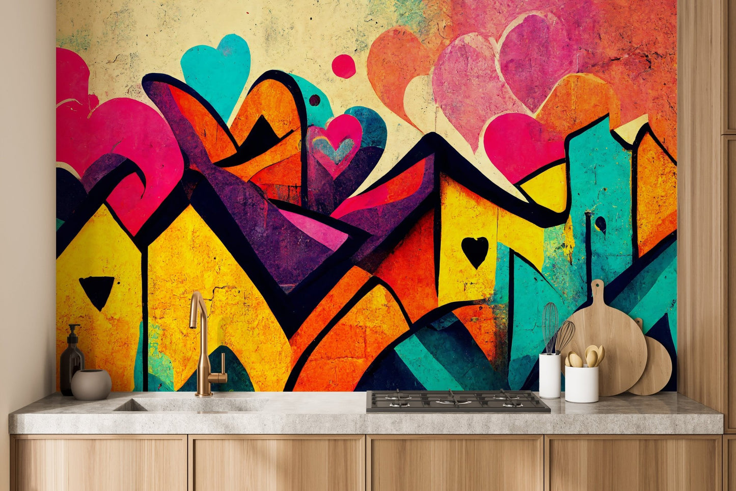 Contemporary love graffiti mural for statement walls
