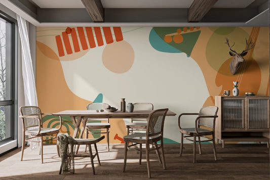 Creative illustration of french horn and xylophone for a studio music wall mural.
