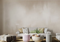 Neutral watercolor mural for open plan apartment living space