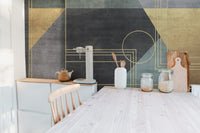 Sophisticated abstract mural for professional and modern kitchen.
