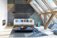 Abstract office vibes wall mural with sleek geometric patterns in attic living space.
