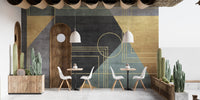 Wall mural featuring abstract designs for a creative cafe ambiance.
