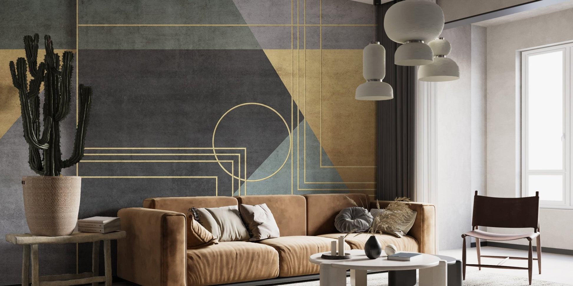 Contemporary abstract mural perfect for stylish living room decor.
