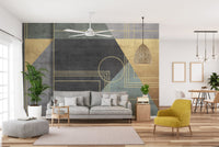 Modern abstract office mural for a professional and stylish vibe in living room.
