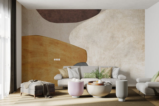 Wall mural featuring bold abstract organic shapes for living room.