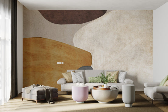 Wall mural featuring bold abstract organic shapes for living room.