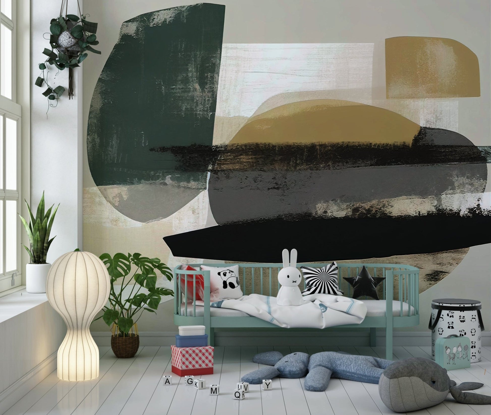 Abstract Painting with Black and Gold Wall Mural - Wallanza
