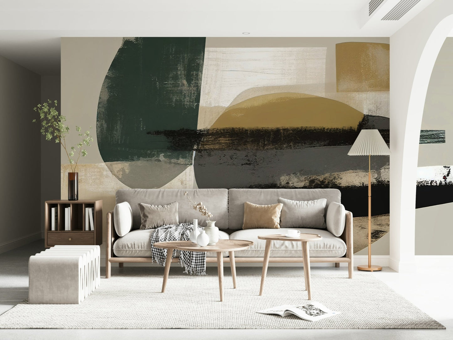 Abstract Painting with Black and Gold Wall Mural - Wallanza