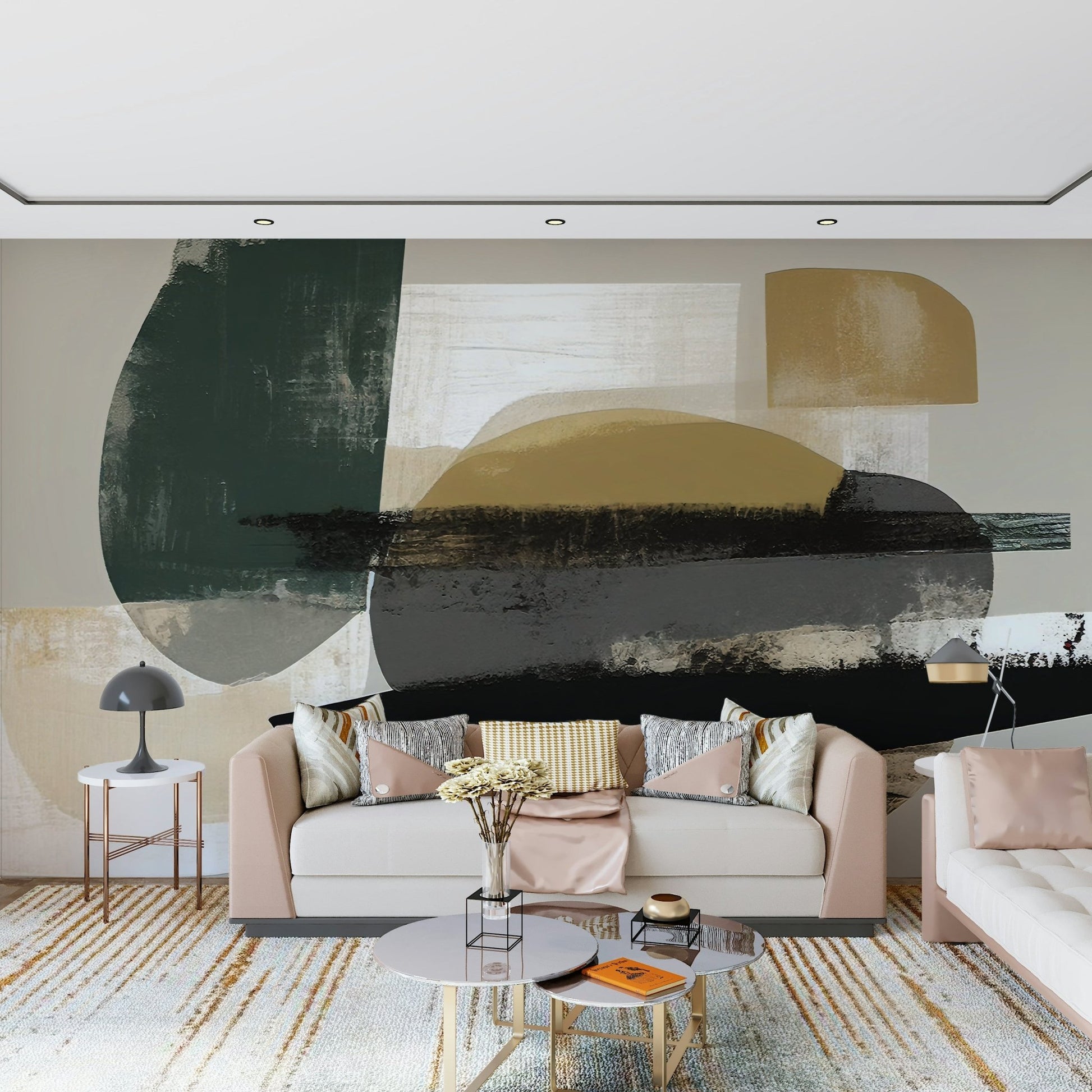 Abstract Painting with Black and Gold Wall Mural - Wallanza