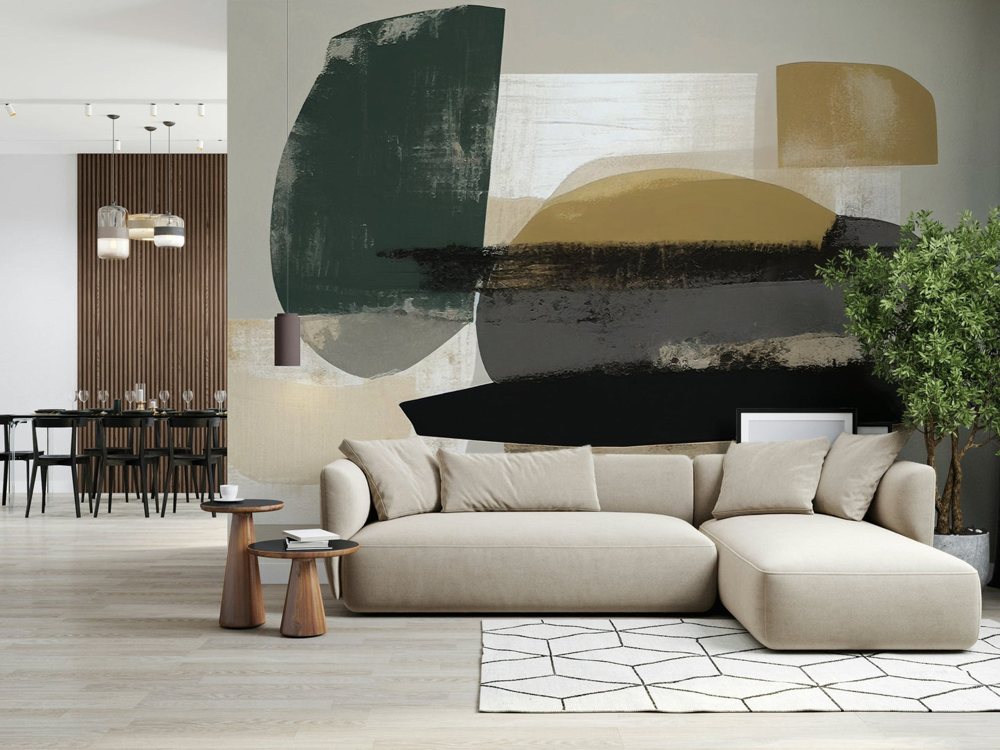 Abstract Painting with Black and Gold Wall Mural - Wallanza