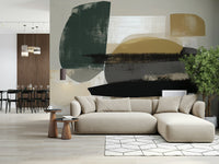 Abstract Painting with Black and Gold Wall Mural - Wallanza