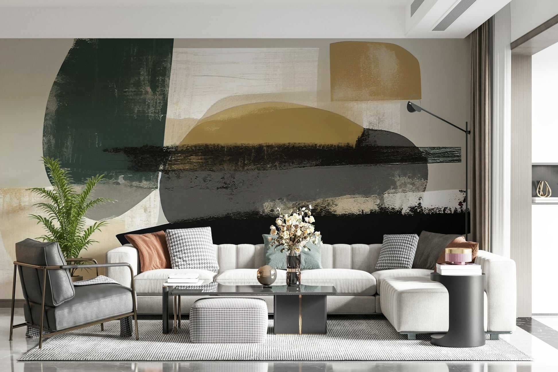 Abstract Painting with Black and Gold Wall Mural - Wallanza