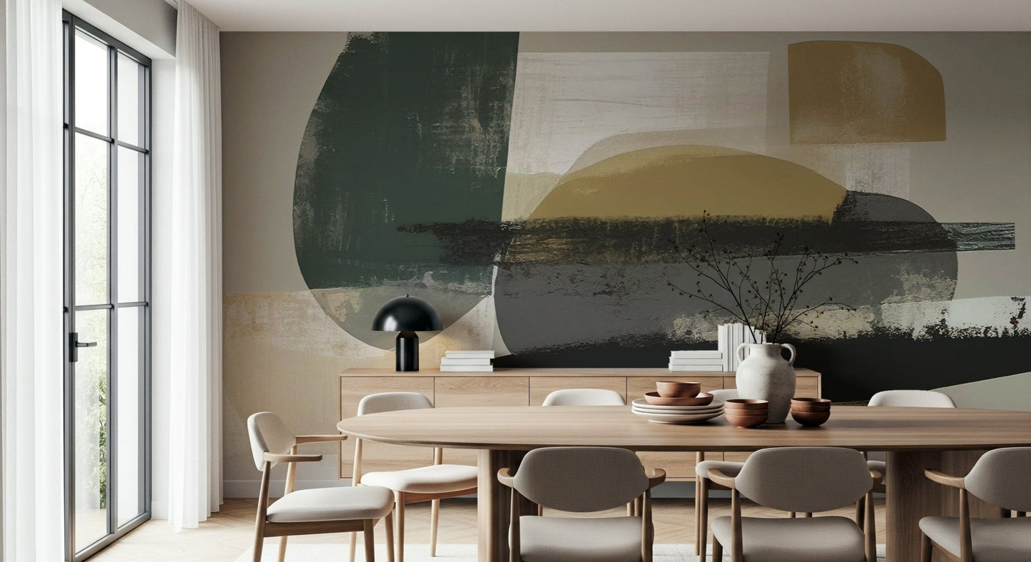 Abstract Painting with Black and Gold Wall Mural - Wallanza
