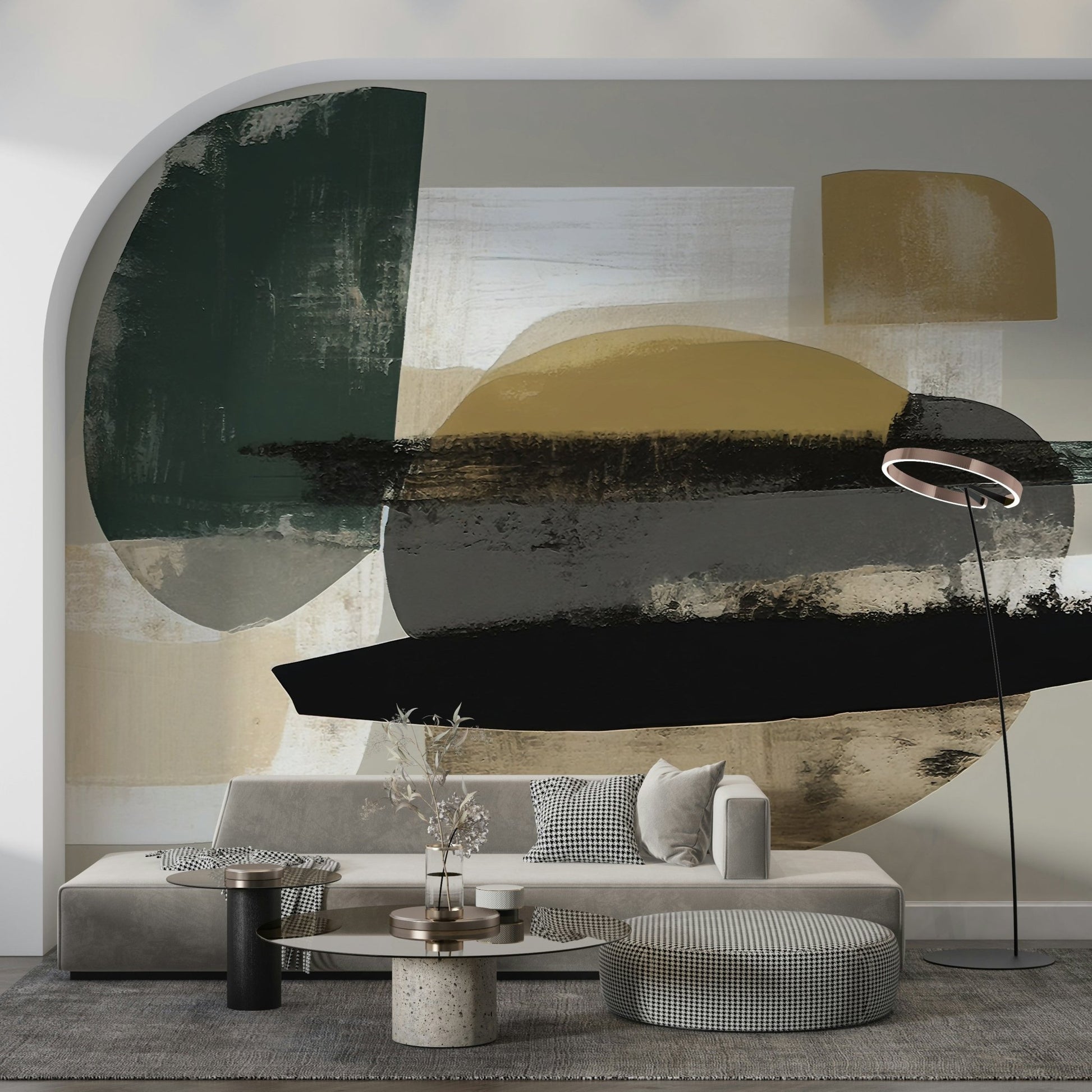 Abstract Painting with Black and Gold Wall Mural - Wallanza