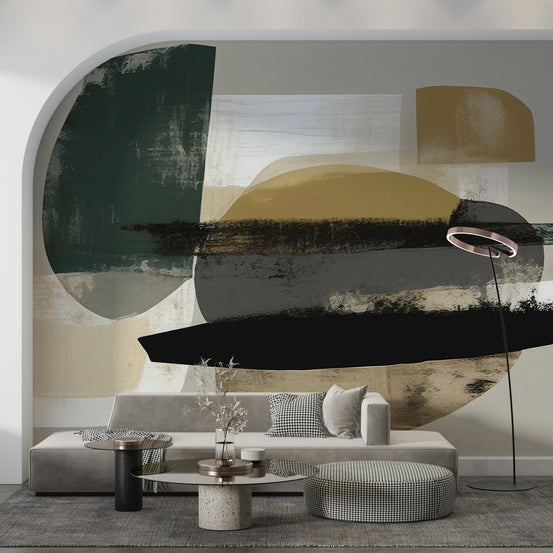 Abstract Painting with Black and Gold Wall Mural - Wallanza