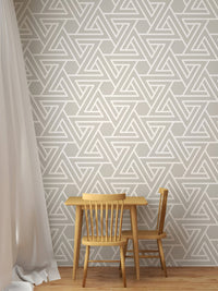 Abstract Simple Geometric White Line Wallpaper in a dining nook.