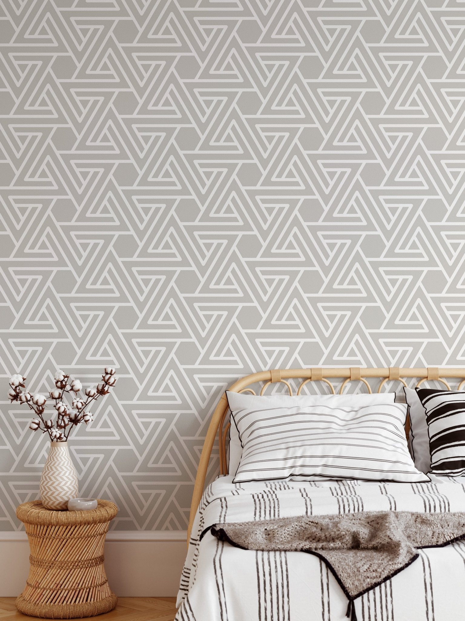 Abstract Simple Geometric White Line Wallpaper in a child's bedroom.