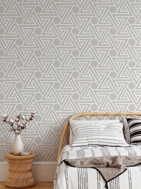 Abstract Simple Geometric White Line Wallpaper in a child's bedroom.